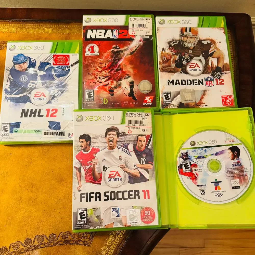 Set of 5 XBOX 360 Video Games Madden NHL FIFA SOCCER NBA Olympic Vancouver
